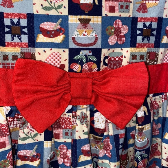 Vintage Girls Dress 24 Mo Red Multicolor Quilt Pattern Country Primitive Design - Picture 2 of 5